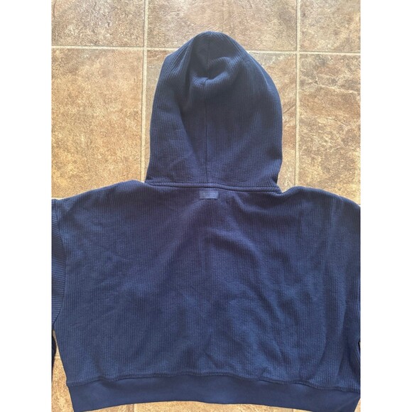 Skims Heavy Waffle Cropped Zip Up Hoodie Navy Size Large - Picture 10 of 12